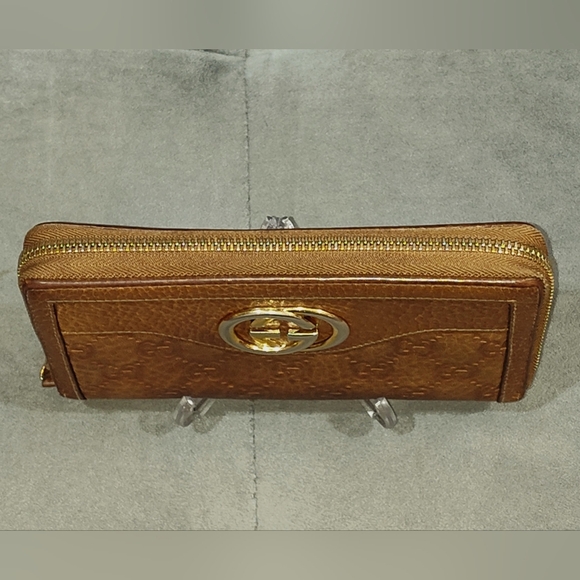 GUCCI GG SUKEY BROWN LEATHER CAVIAR MONOGRAM ZIP AROUND LONG WALLET 7½" x 4" - Picture 11 of 15